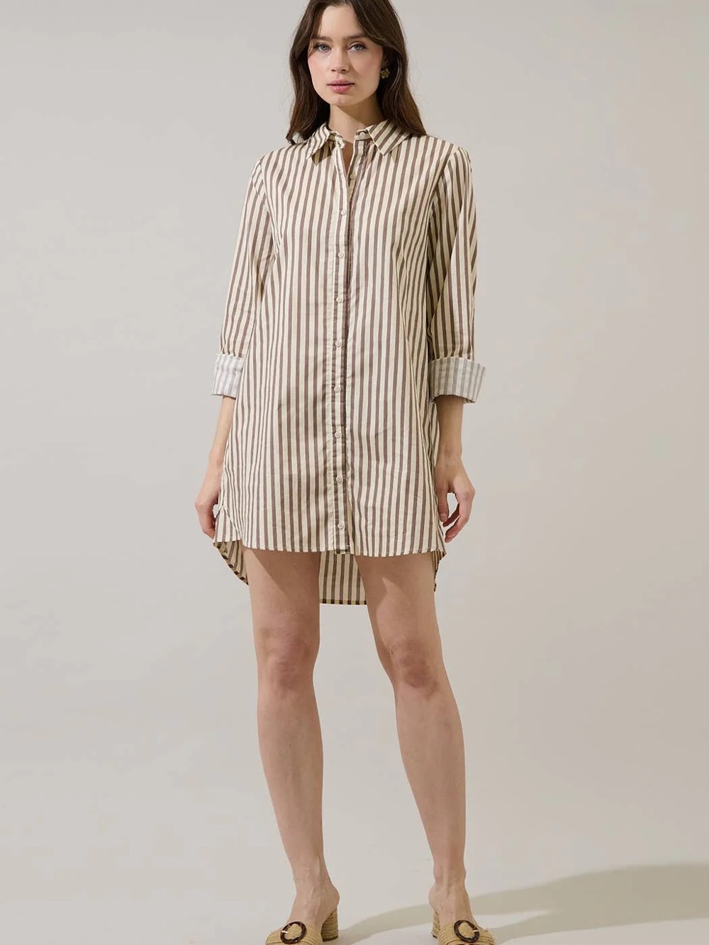 Sugarlips Beige and White Striped Shirt Tunic